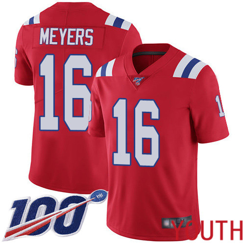 New England Patriots Football 16 100th Season Limited Red Youth Jakobi Meyers Alternate NFL Jersey